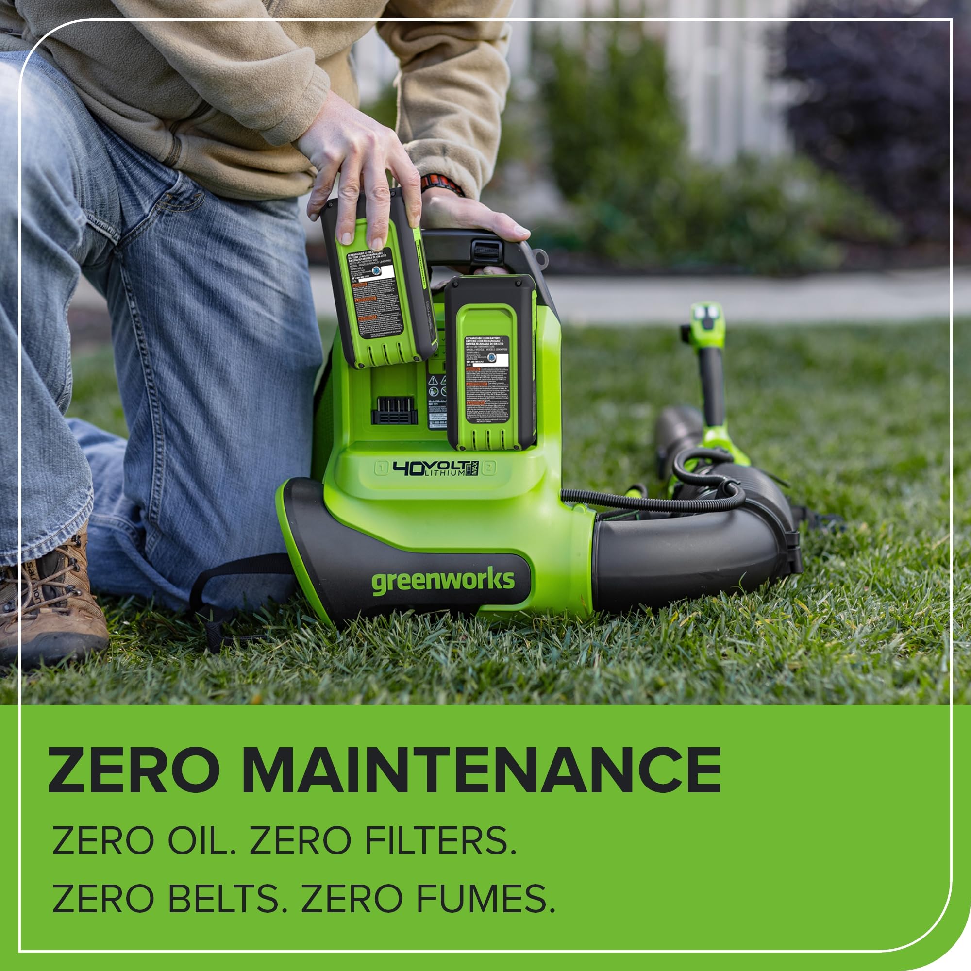 Greenworks soplador removiendo escombros y restos de obra eficientemente