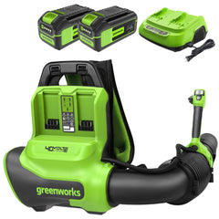 Greenworks soplador mochila frontal mostrando diseño ergonómico y potencia