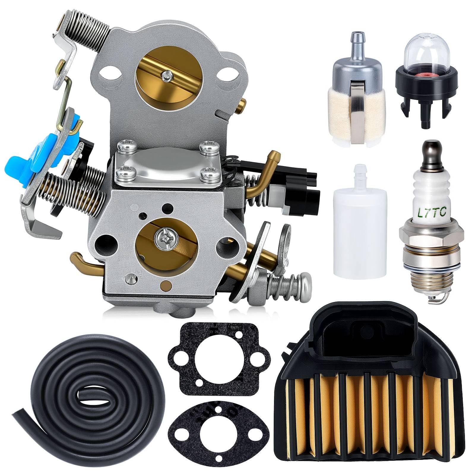 Harbot carburador frontal mostrando ajuste exacto compatible Husqvarna 455
