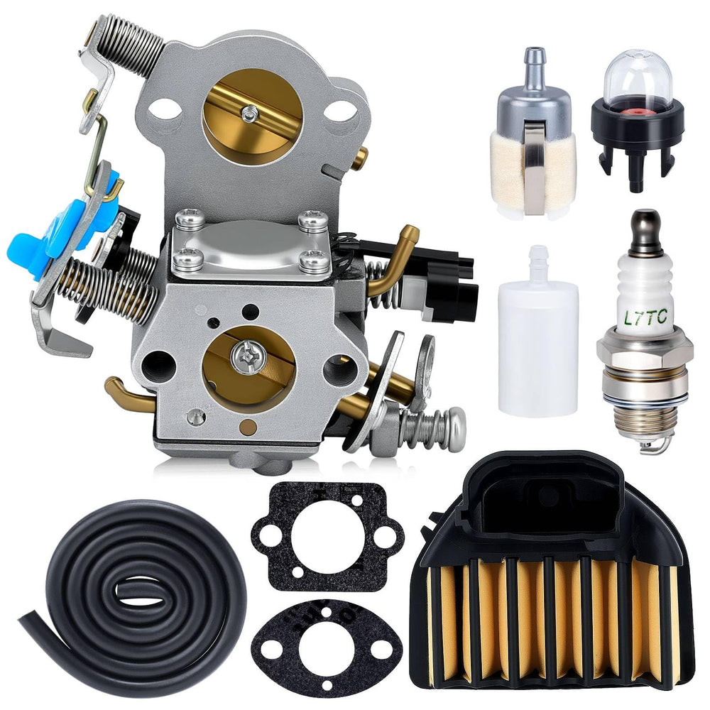Harbot carburador frontal mostrando ajuste exacto compatible Husqvarna 455