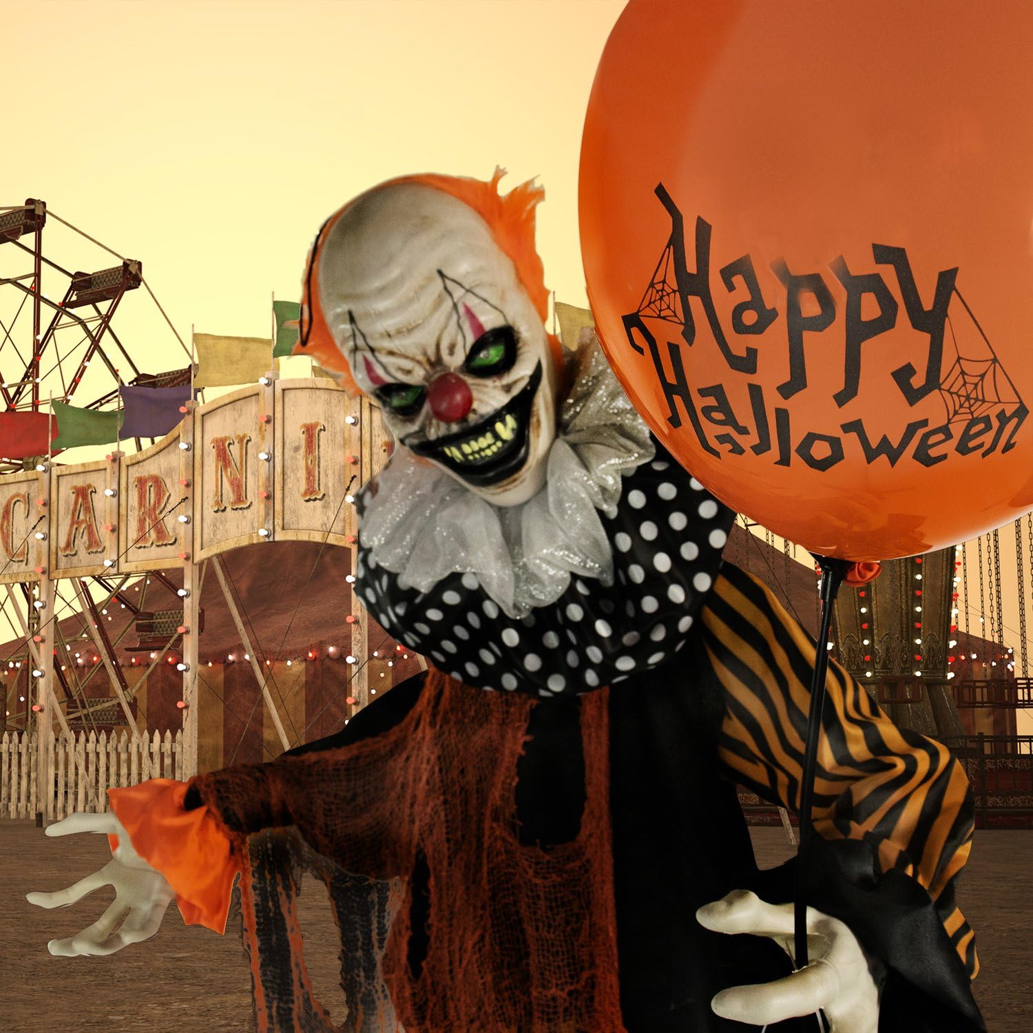 Haunted Hill Farm manos con globo sosteniendo accesorio para atraer visitantes