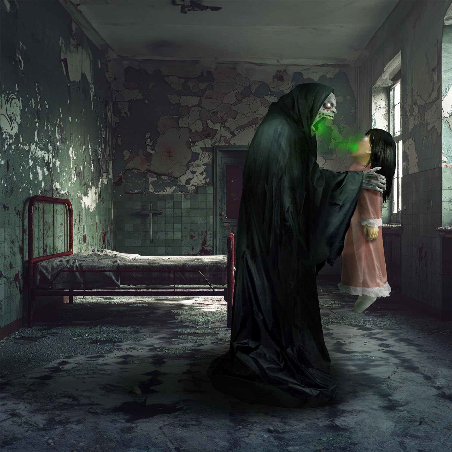 Haunted Hill Farm primer plano de rasgos gore y textura, realismo sorprendente