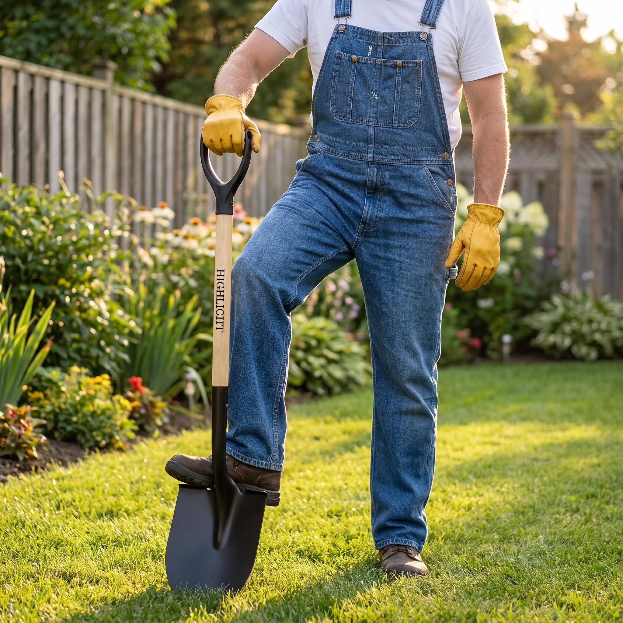 HIGHLIGHT pala junto a plantas trasplantadas, ayuda en jardinería
