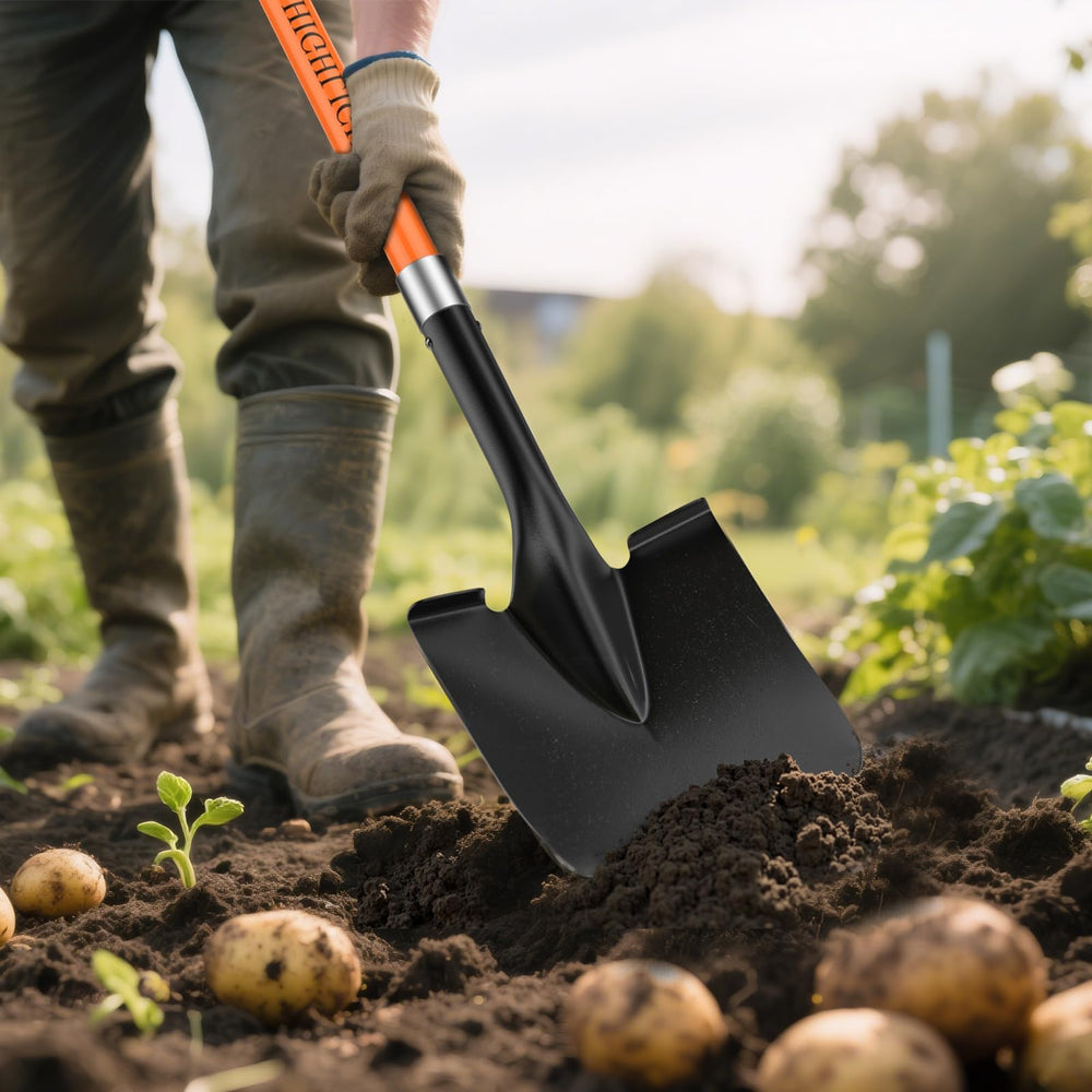 HIGHLIGHT pala en uso por jardinero agilizando excavación