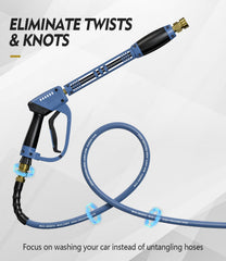 HiPrewaPro manguera 50FT extendida mostrando longitud y flexibilidad resistente