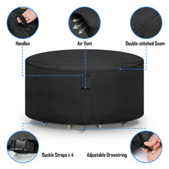 Hiticover funda puesta en mesa de patio protegiendo contra lluvia