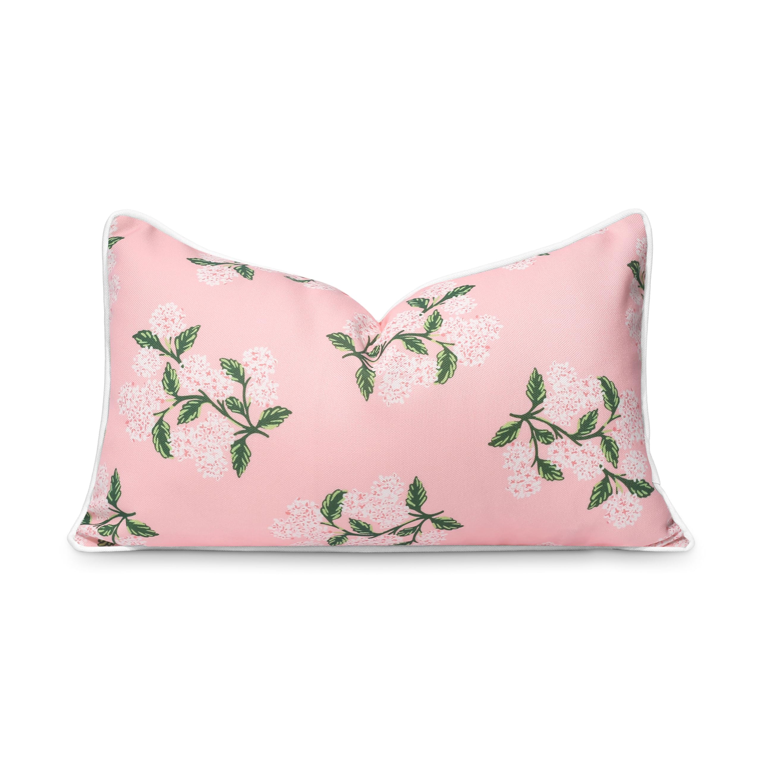 Hofdeco Premium vista frontal de la funda lumbar hortensia blush valorizando sofá
