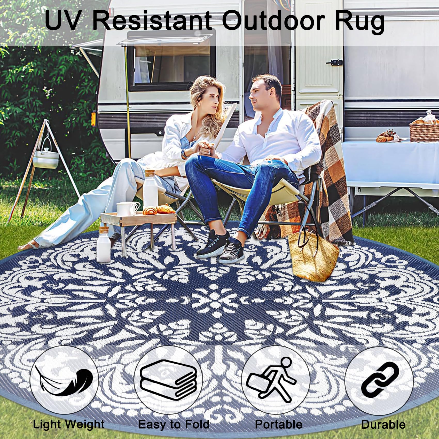 Homcomoda alfombra con sillas para comparar escala y visualizar cobertura de 8ft