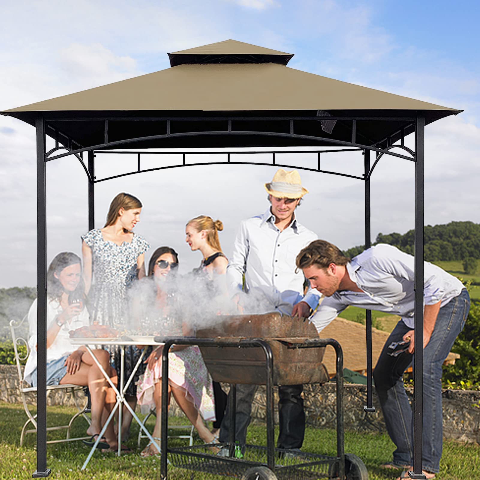 Hugline gazebo en uso durante barbacoa mostrando protección y estilo