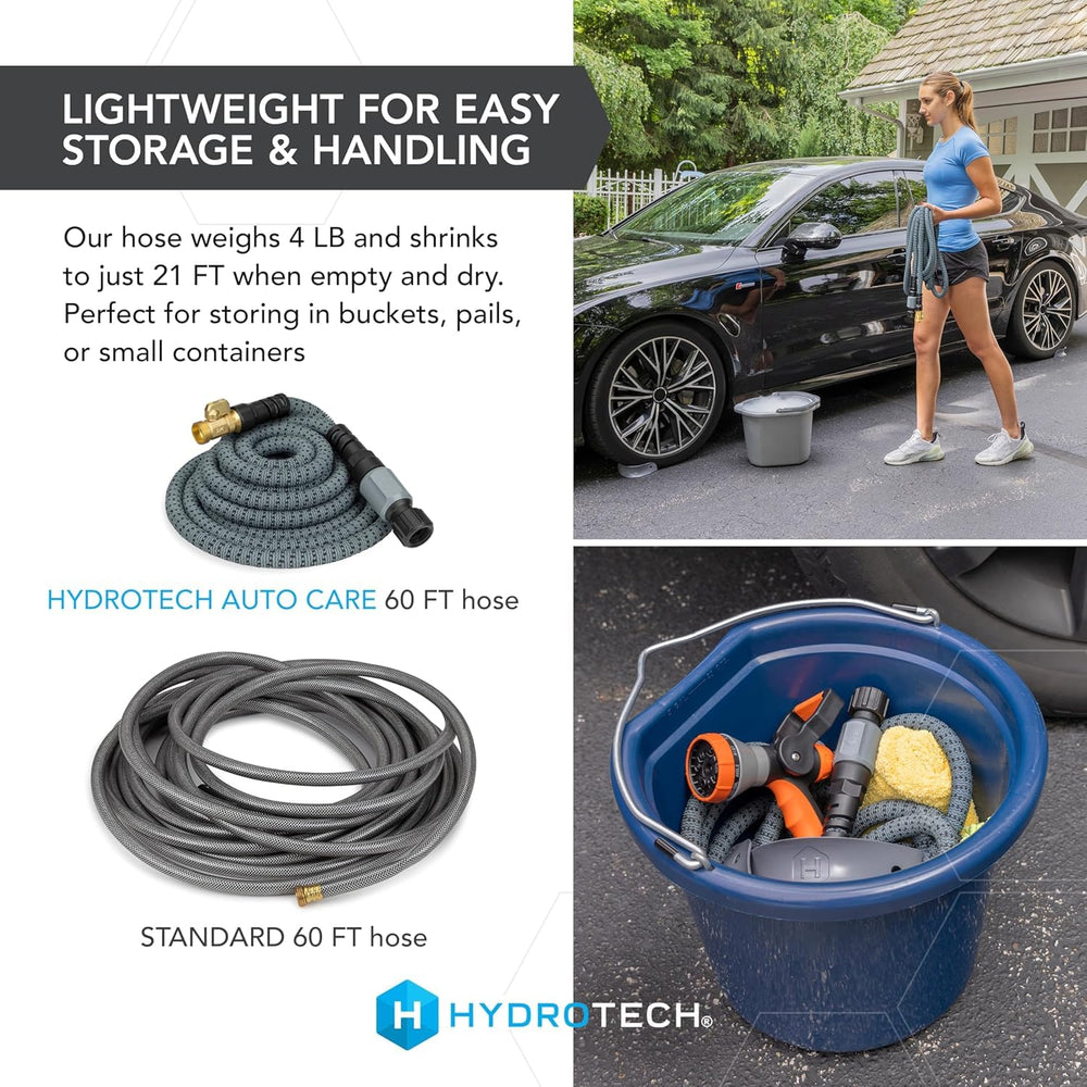 HydroTech lavando un coche con flujo constante y sin enredos