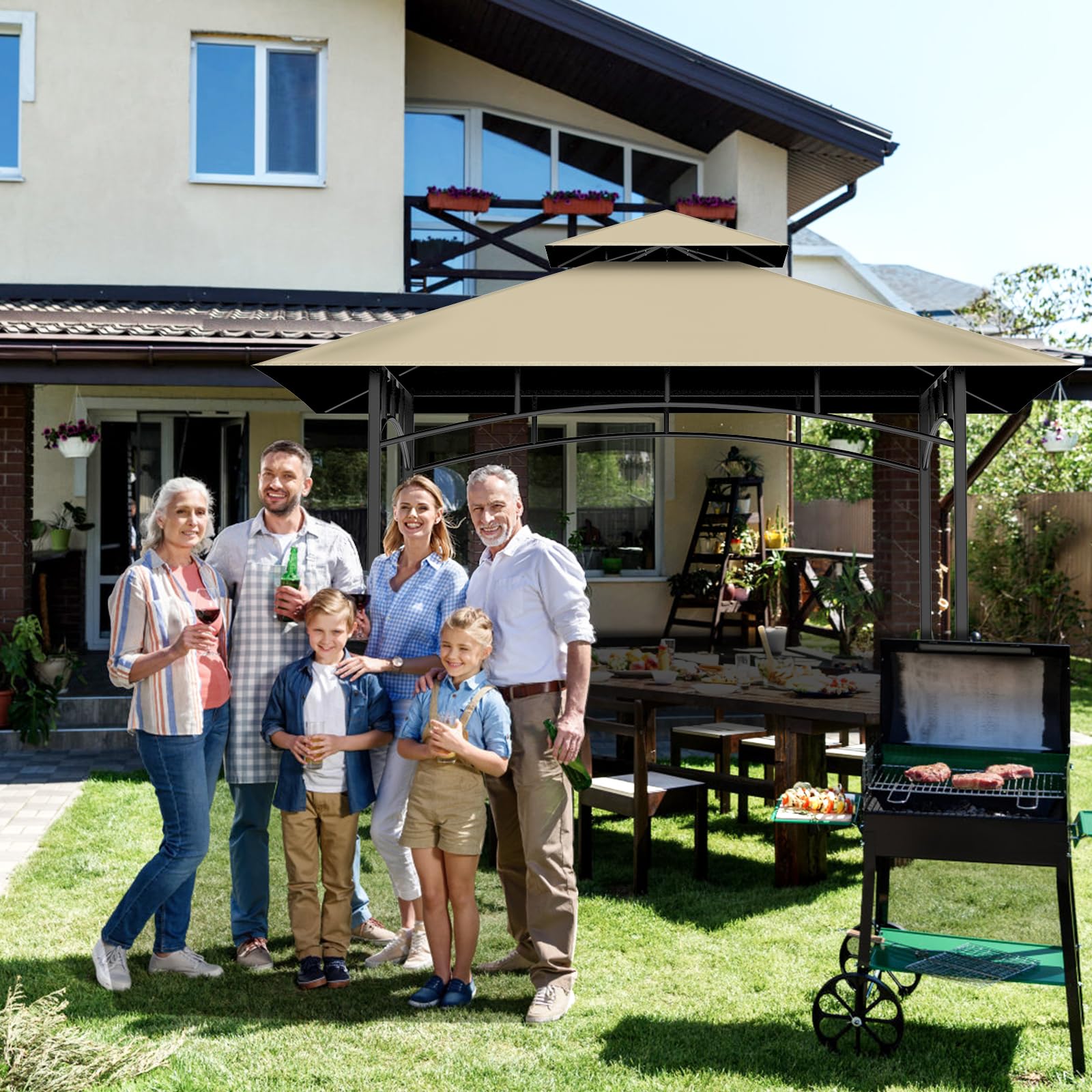 Iheqard gazebo con cubierta en jardín ideal para barbacoas
