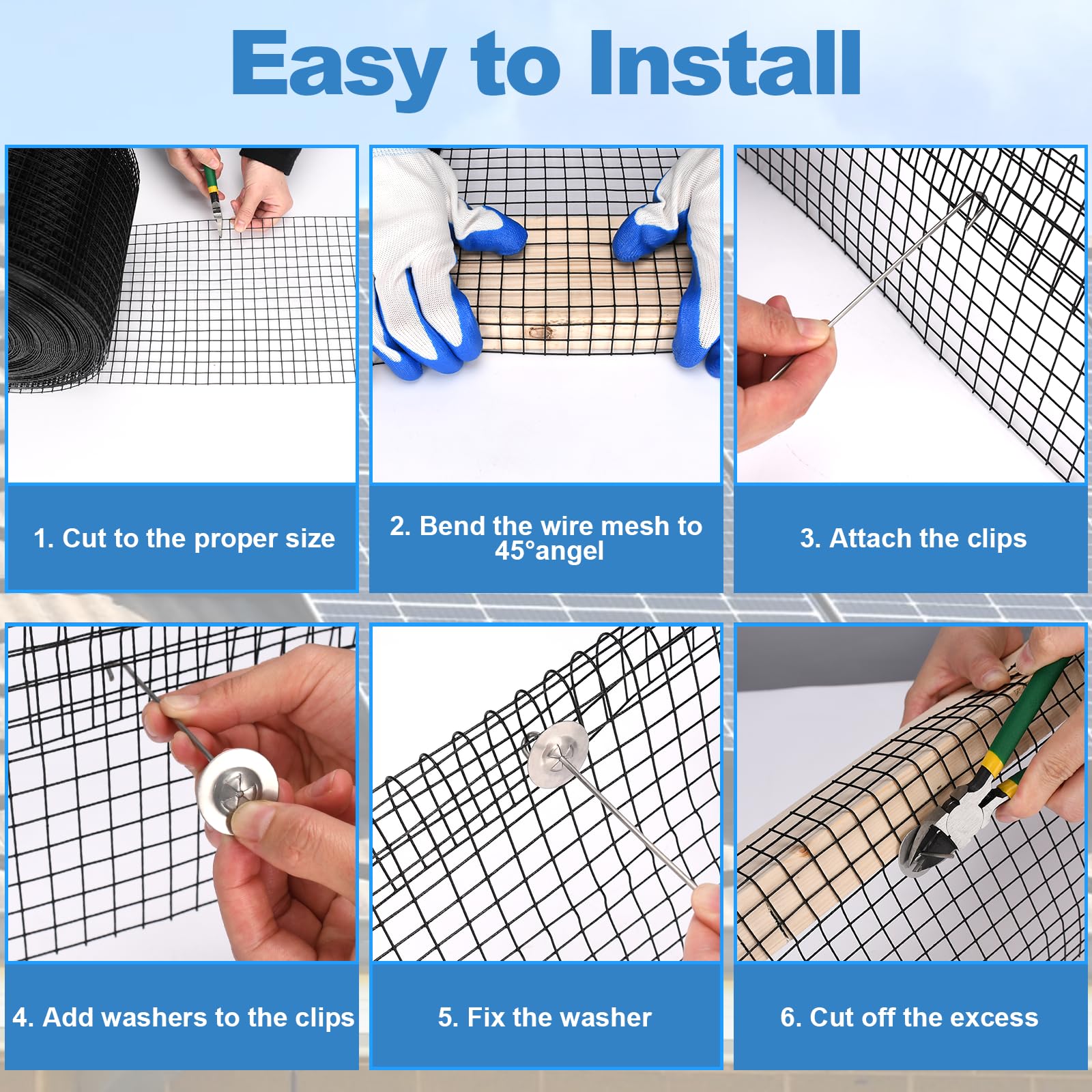 Accesorios incluidos INCIKITI: grapas, alambres, tijeras y guantes para instalación segura