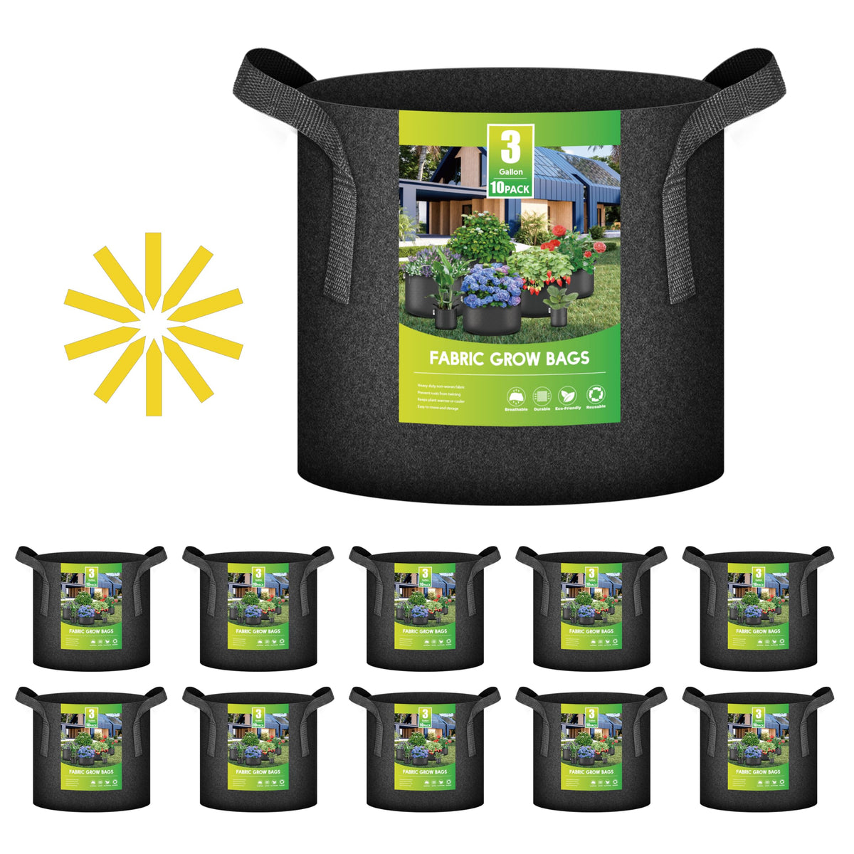 iPower paquete frontal de 10 bolsas mostrando capacidad y color negro