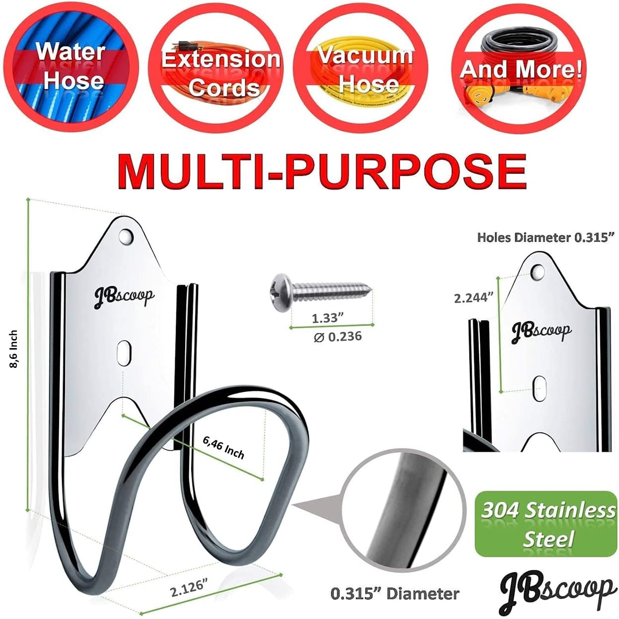 JBscoop colgador montado en pared con manguera, facilita el almacenamiento