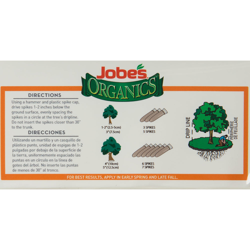 Jobe's Organics detalle de clavo fertilizante resaltando liberación lenta y textura sólida
