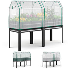 KING BIRD vista frontal de la cama elevada con cubierta, protege y organiza el cultivo