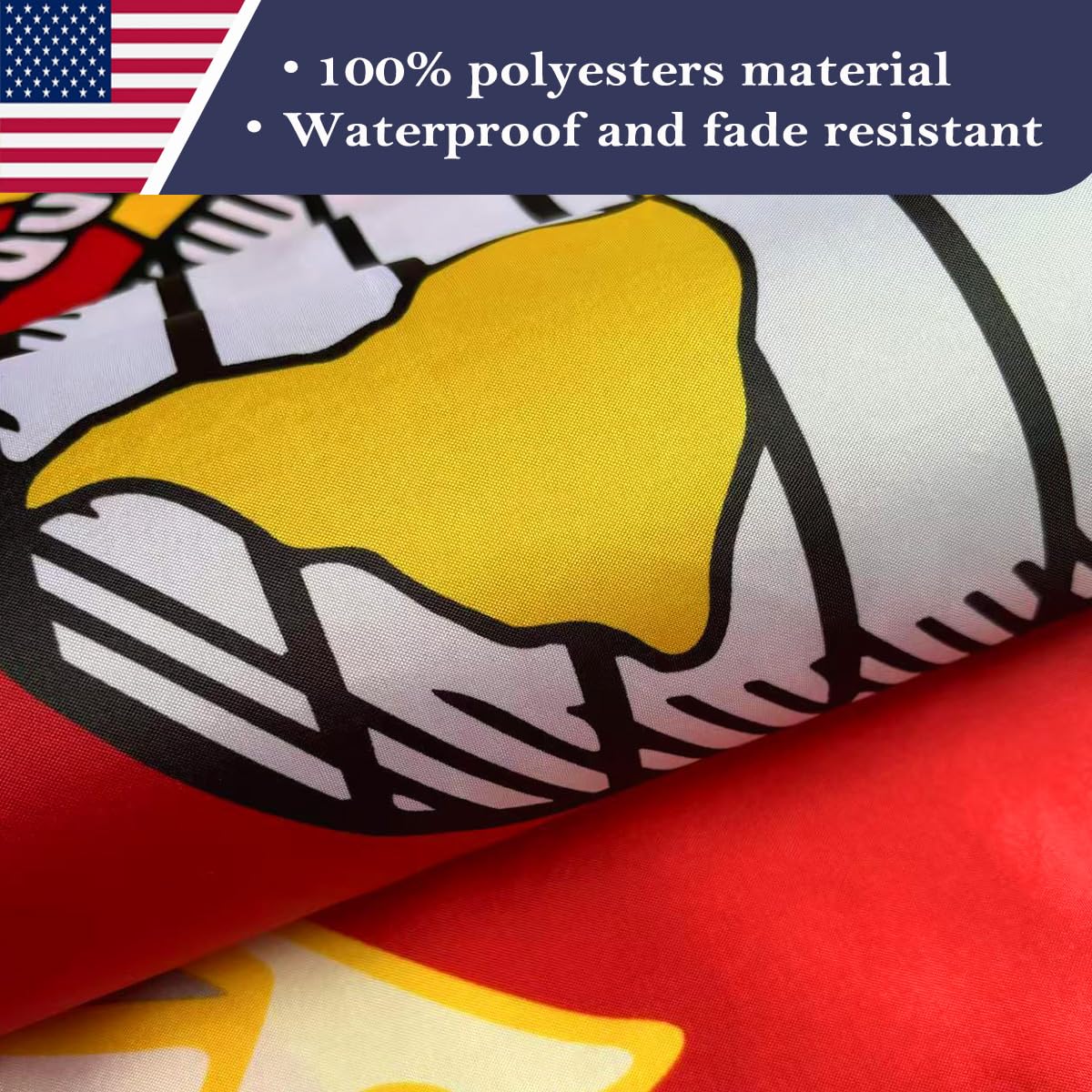 KUOKIP bandera 3x5 pies junto a objetos para referencia de tamaño