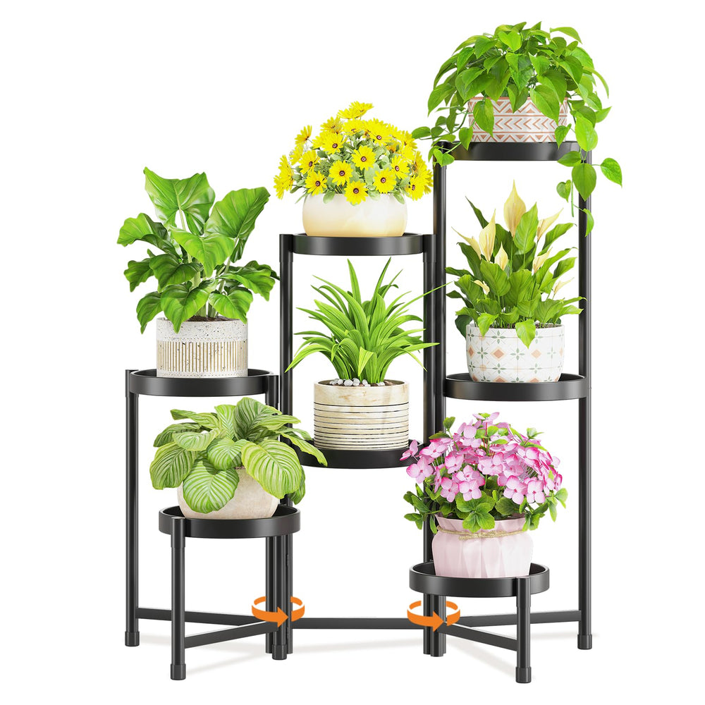 LASZOLA vista frontal del soporte de plantas siete niveles, exhibición ordenada