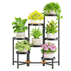 LASZOLA vista frontal del soporte de plantas siete niveles, exhibición ordenada