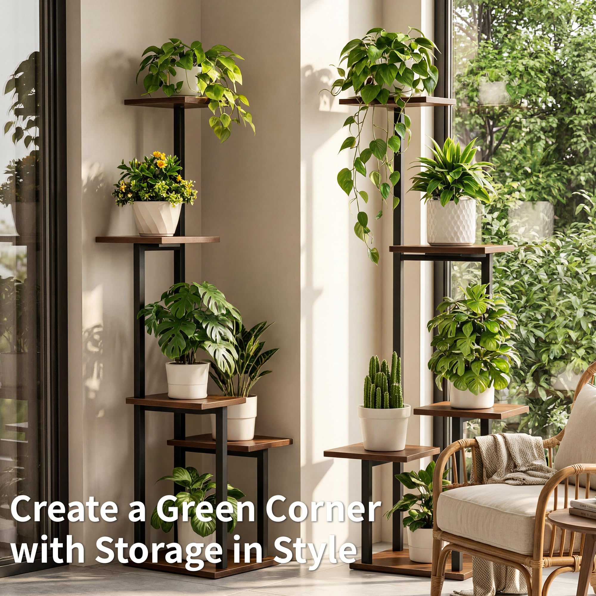 LATIBELL estantería colocada junto a una ventana iluminando plantas en interior