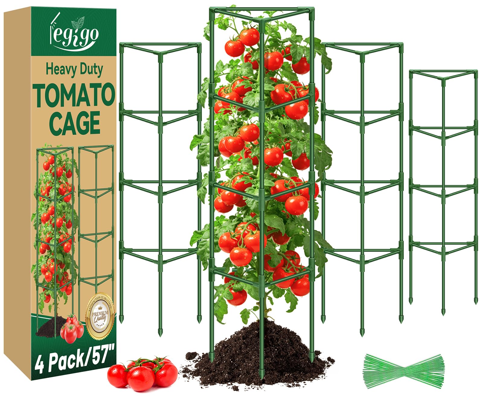 Legigo vista frontal del pack de 4 jaulas para tomates, soporte estable