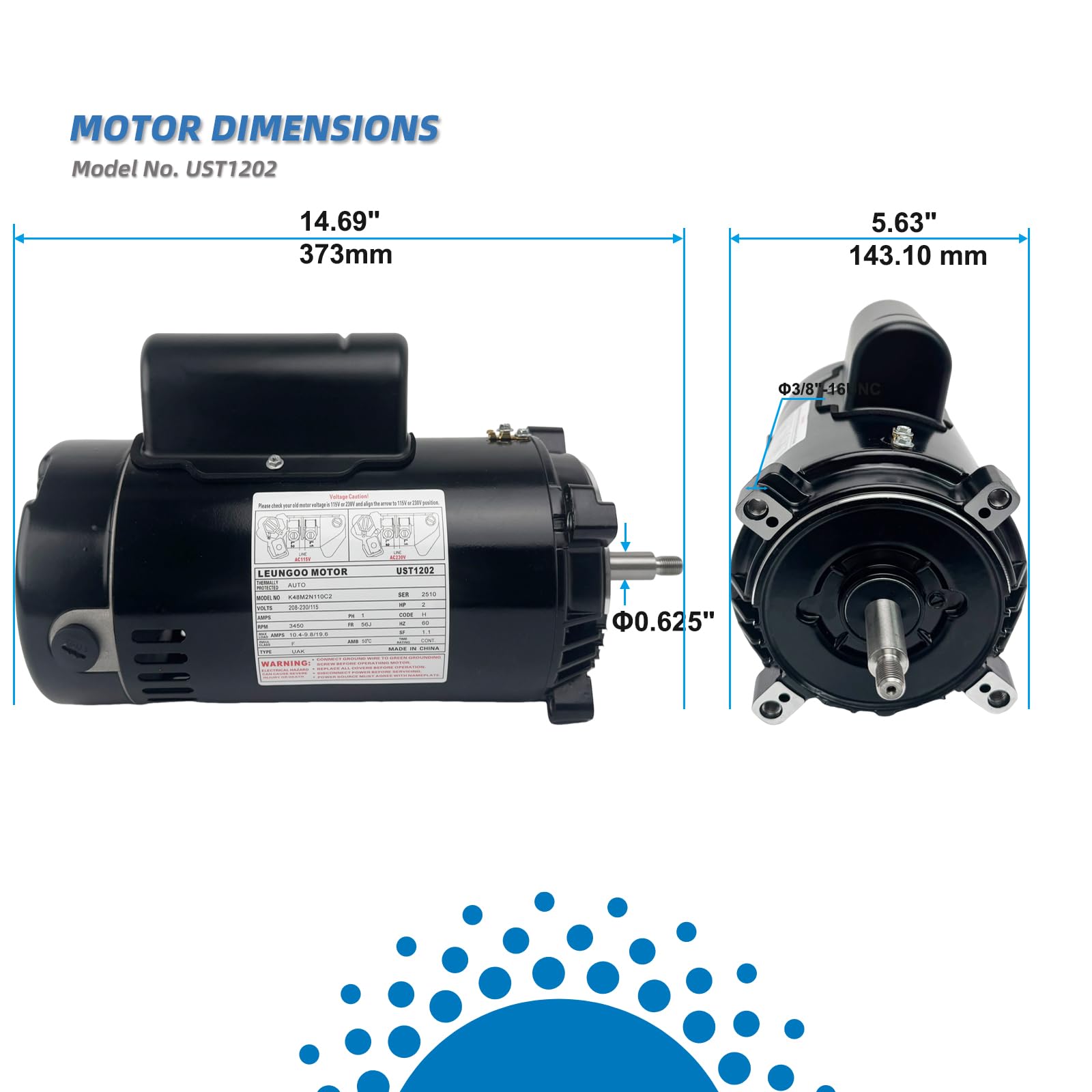 LEUNGOO motor UST1202 instalado en bomba Hayward demostrando compatibilidad