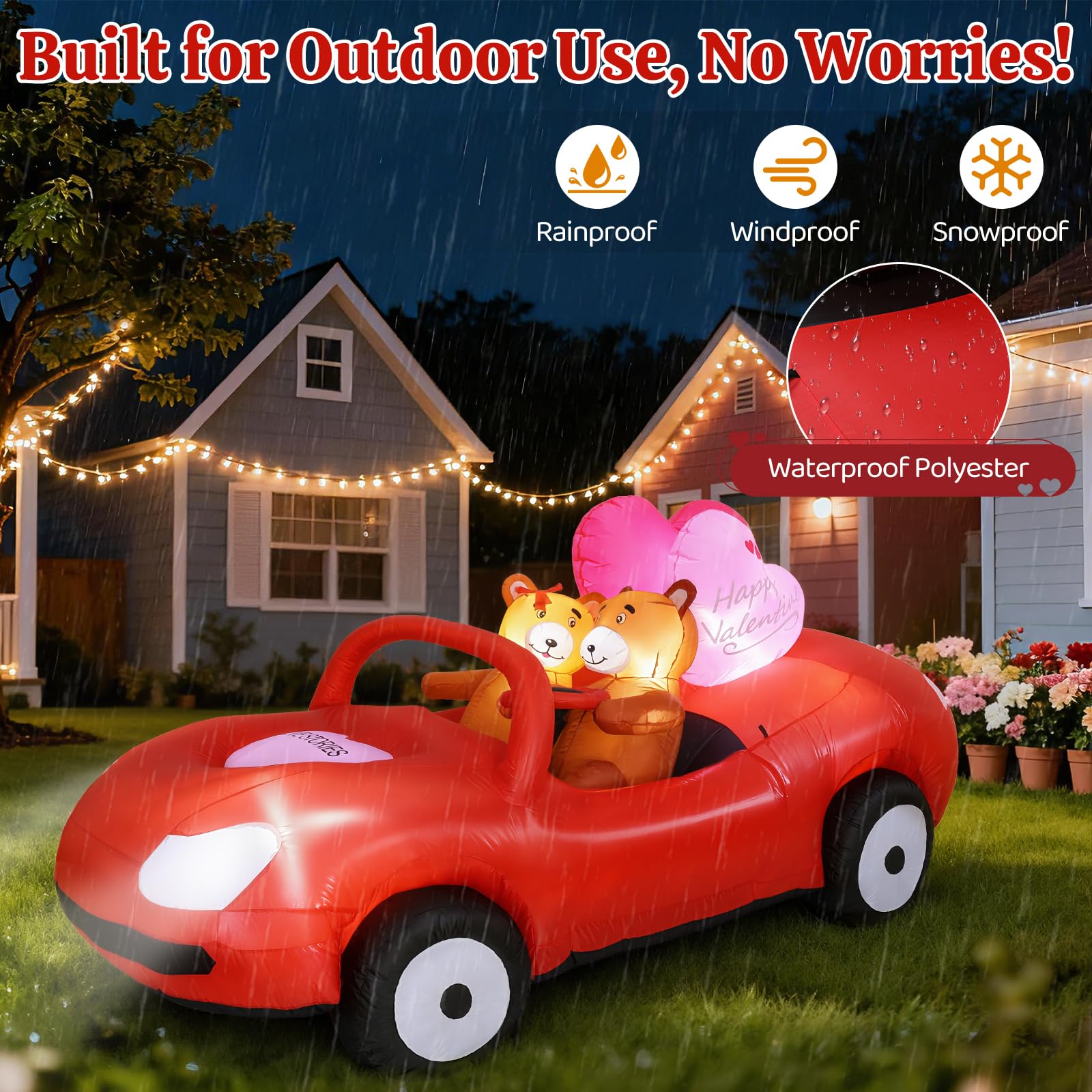 Lewondr inflable colocado en jardín iluminado, decora exteriores fácilmente