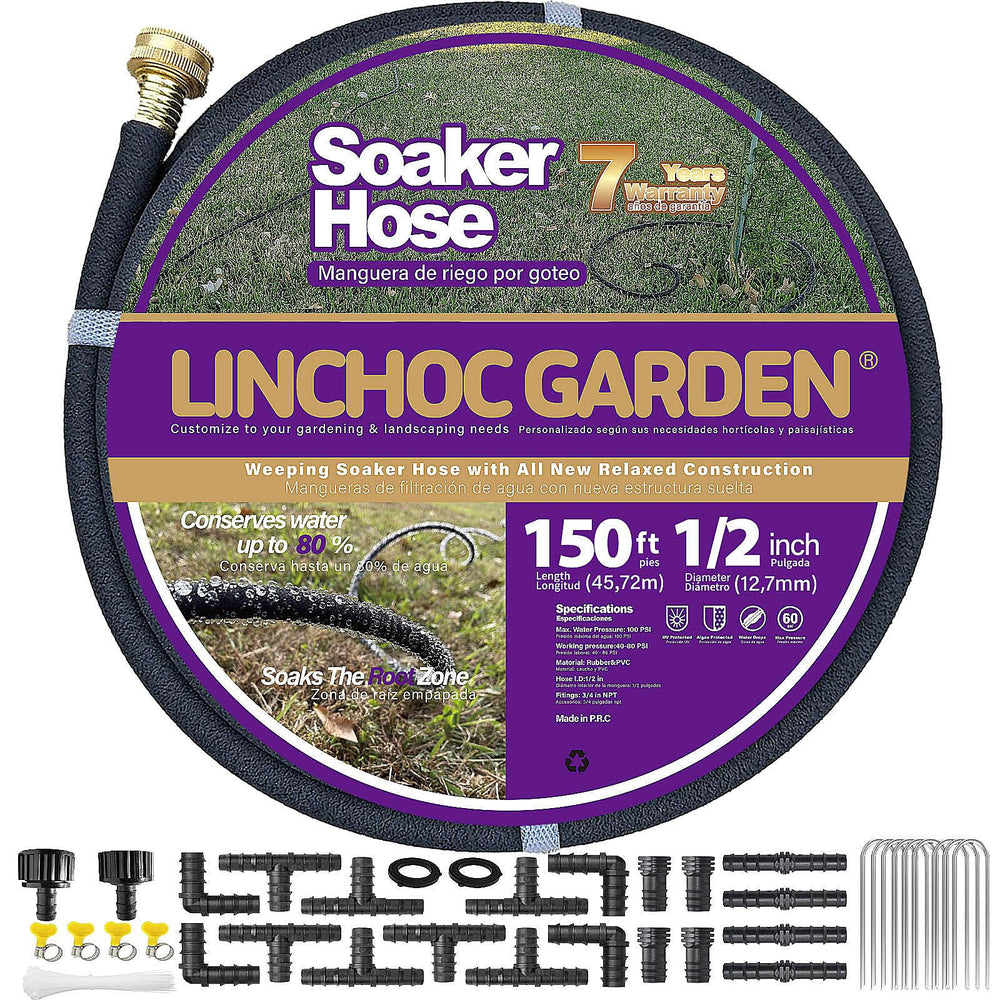 LINCHOC GARDEN frontal del rollo y empaque mostrando longitud y accesorios