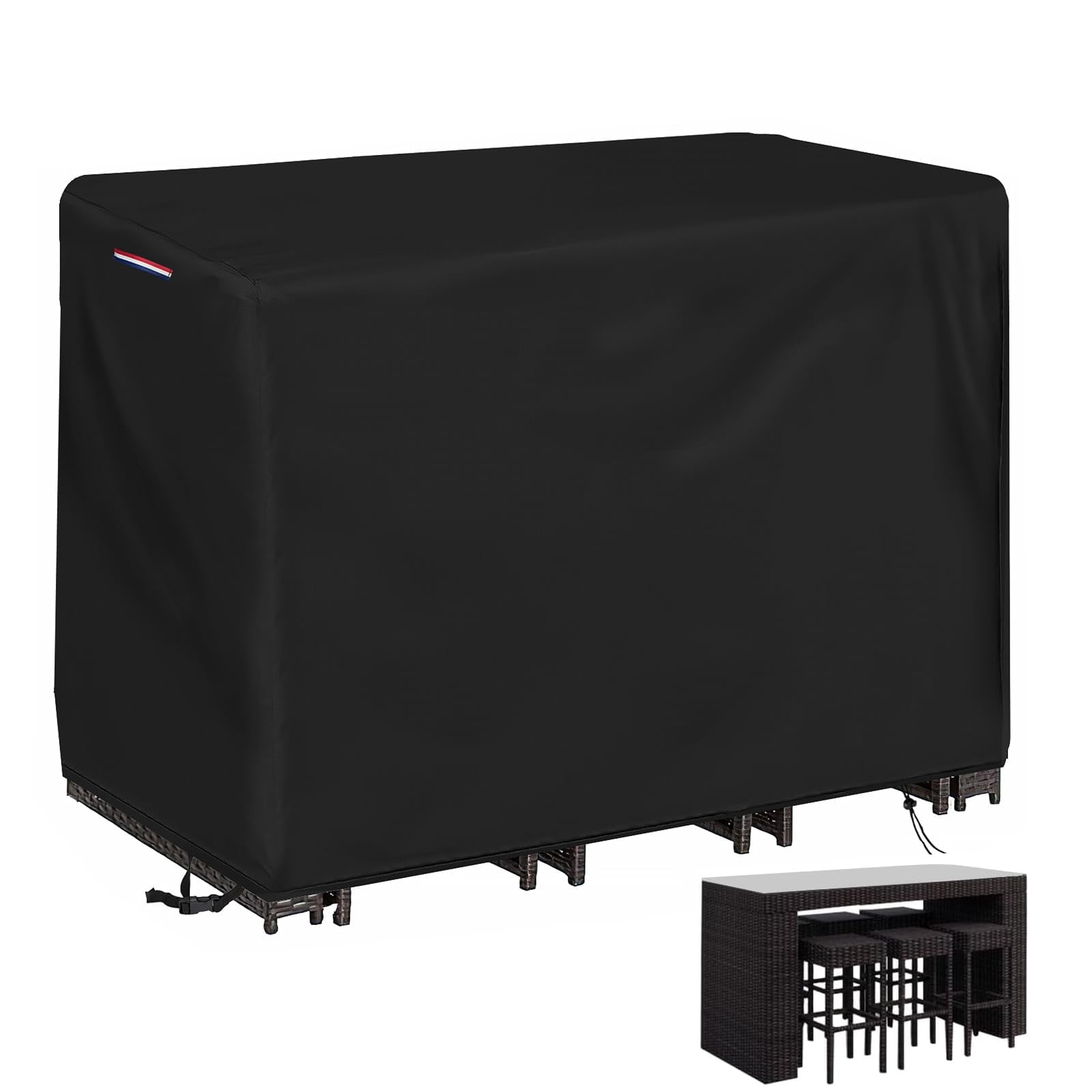 Loenel vista frontal de la funda protegiendo mesa bar, protección impermeable