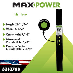 Detalle de longitud de la cuchilla MaxPower y medidas precisas