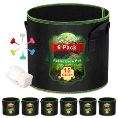 MEKOLIFE bolsa frontal 15 galones paquete de seis para cultivo, facilita huerto urbano