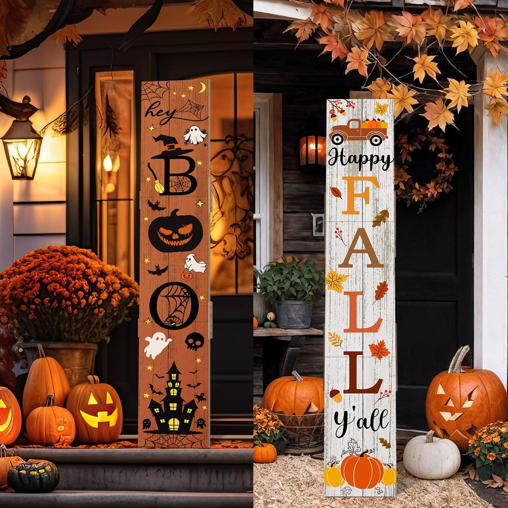Memorywuu lado 'HEY, BOO' iluminado en porche nocturno, crea ambiente festivo