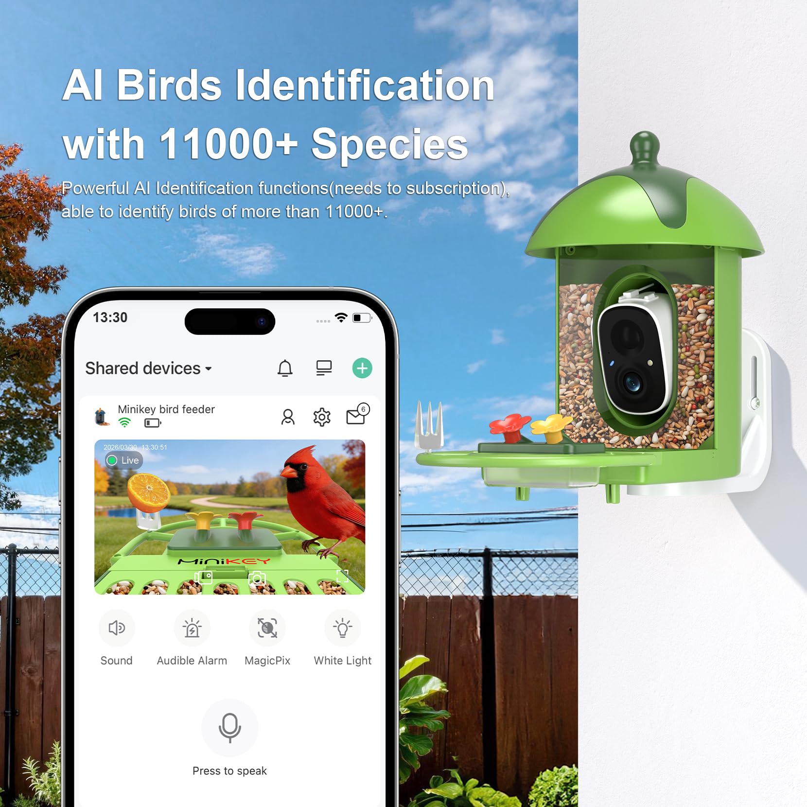 Minikey detalle del lente 2K mostrando la calidad de imagen para identificar aves
