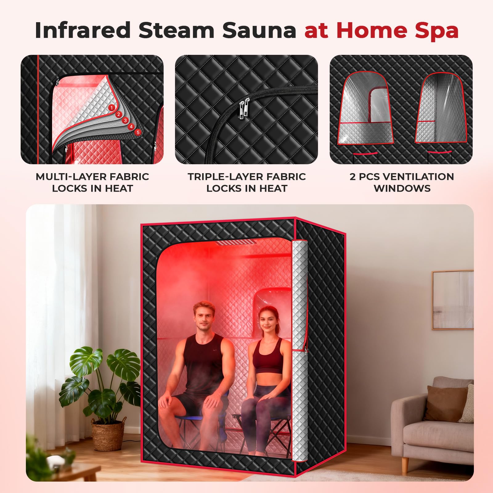 Morfone sauna en salón doméstico, relajación y uso cómodo