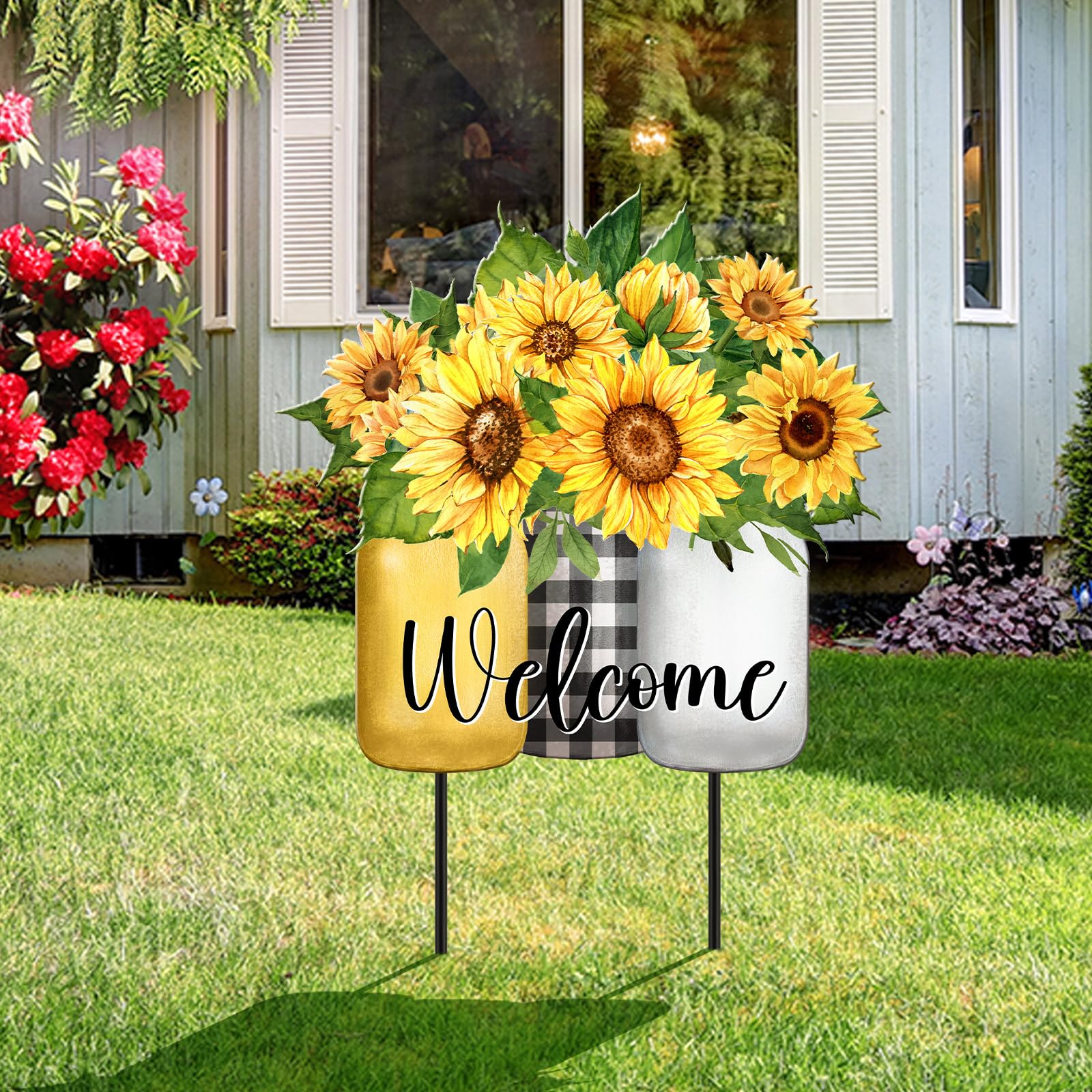 MorningRo cartel frontal con girasoles multicolor que realza la entrada