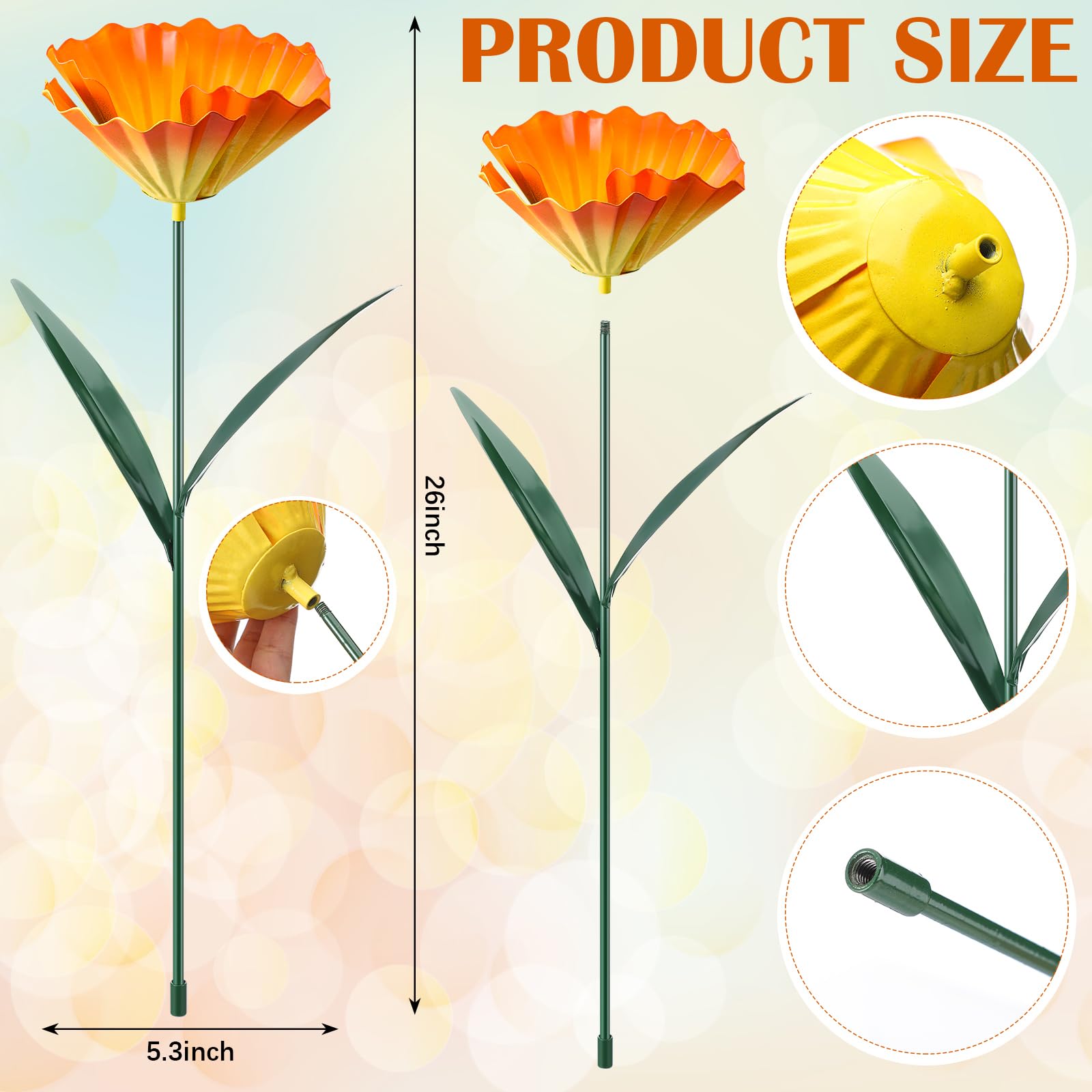 MorningRo primer plano del cabezal de flor metálica, detalle artístico resistente