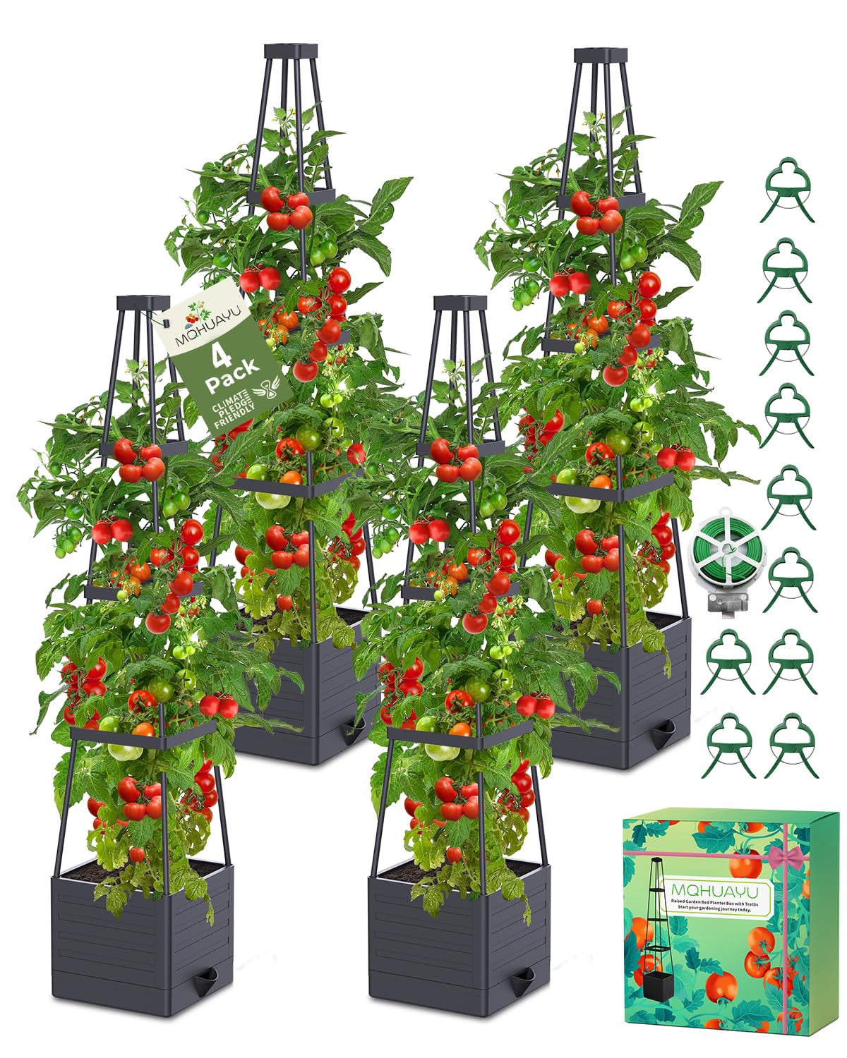 MQHUAYU vista frontal del pack de cuatro maceteros que optimiza cultivo vertical