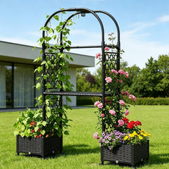 MQHUAYU vista frontal de jardinera montada con arco, maximiza cultivos verticales