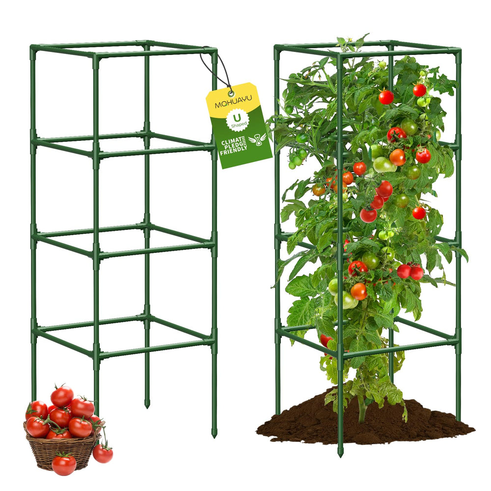 MQHUAYU jaula para tomate frontal mostrando kit completo y beneficios de soporte