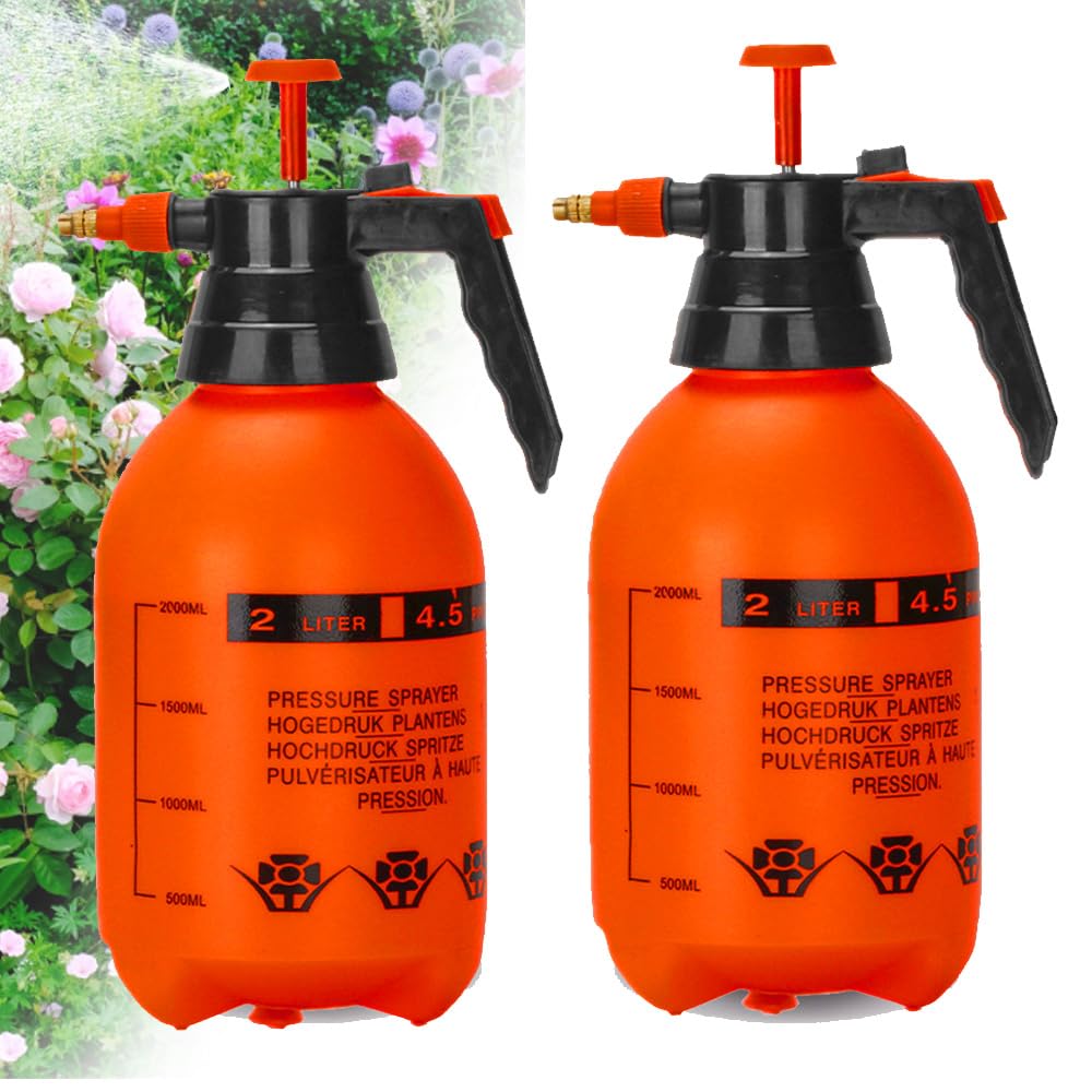 MRPAPA vista frontal del pulverizador naranja mostrando capacidad 2L y diseño ergonómico