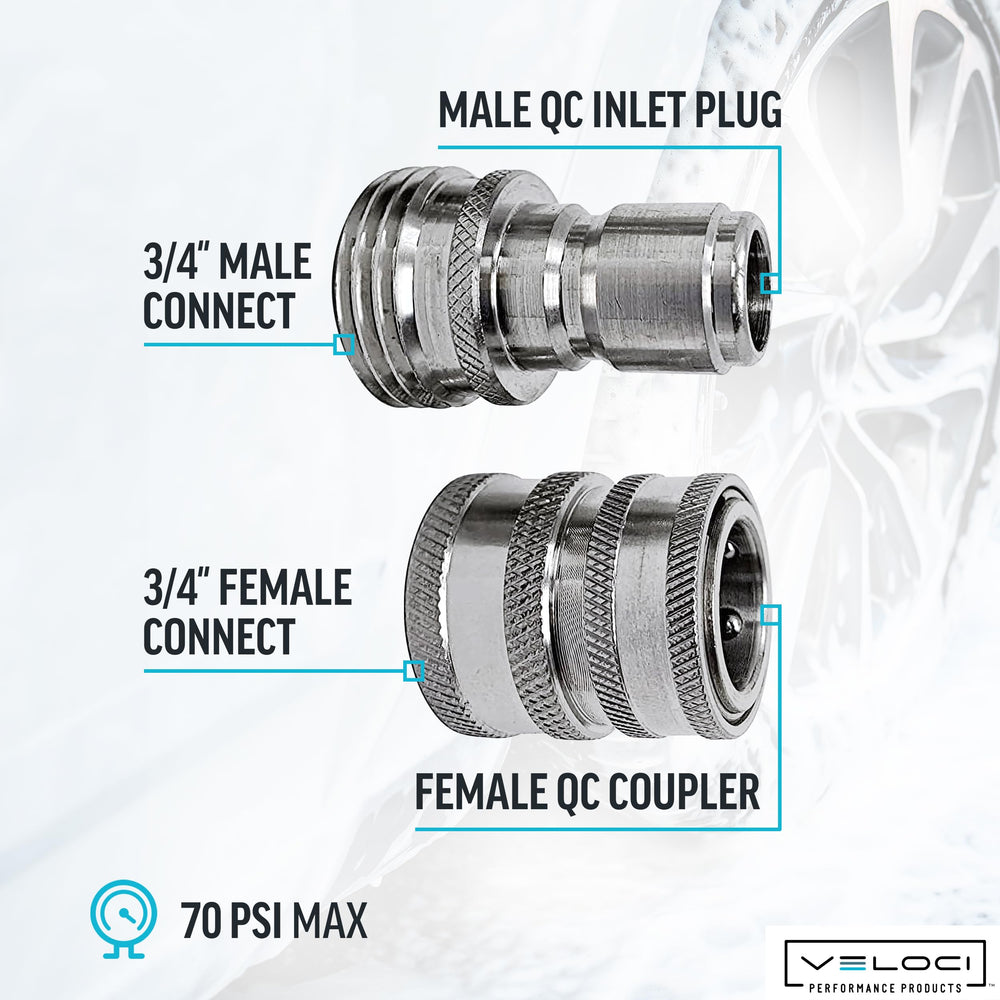 MTM Hydro tres enchufes macho alineados mostrando compatibilidad múltiple
