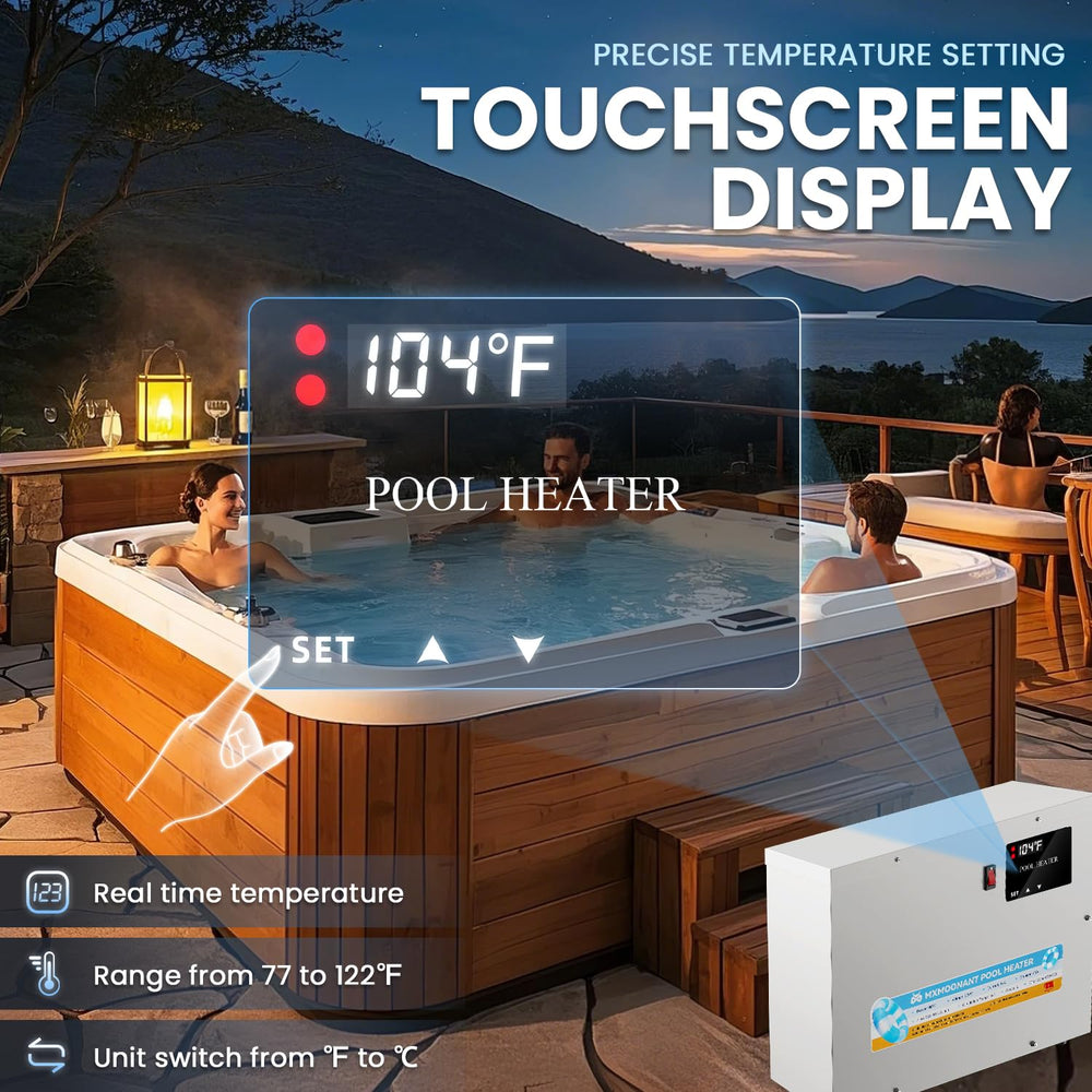 Mxmoonant pantalla táctil en primer plano mostrando temperatura, control preciso