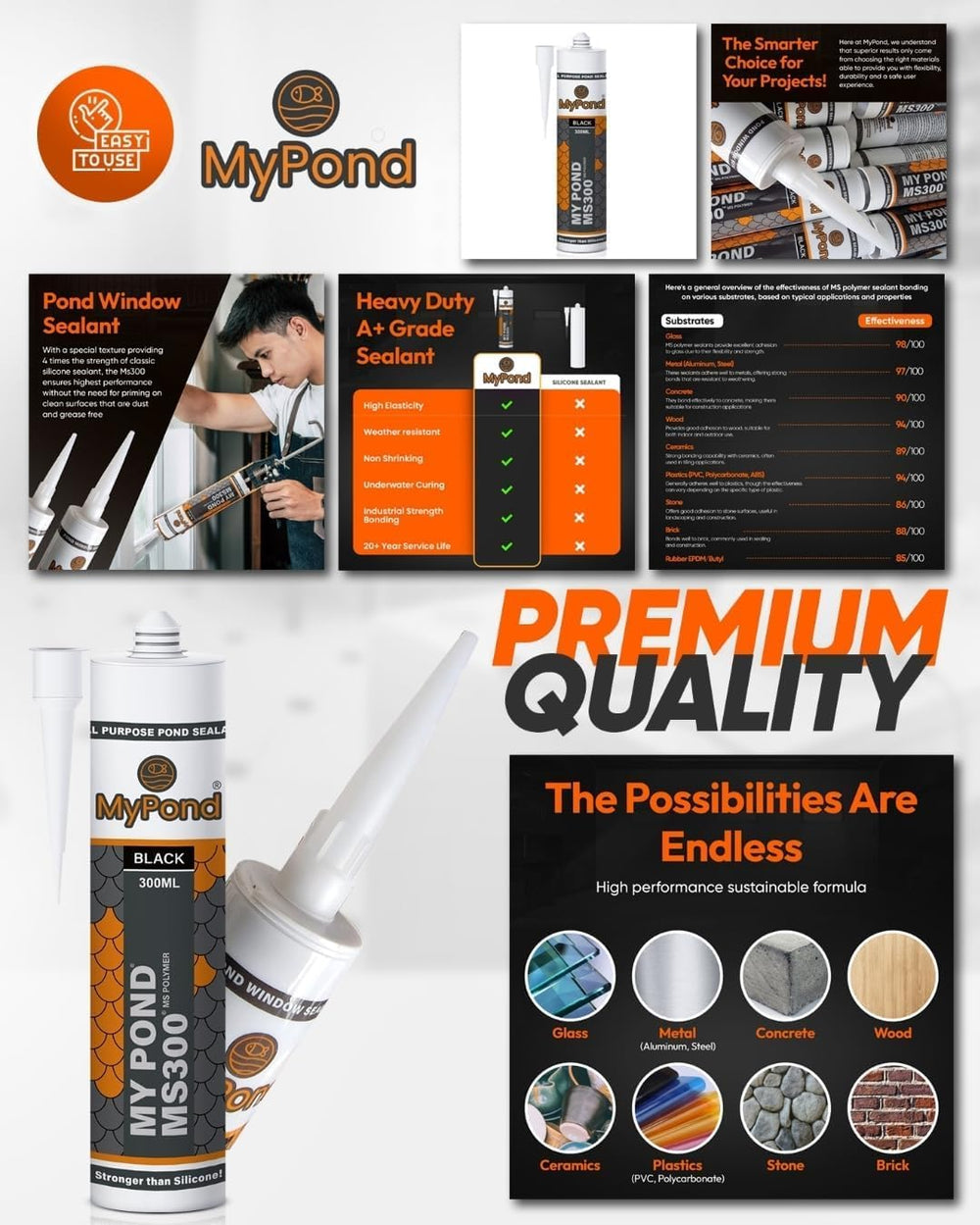 MyPond MS300 etiqueta con instrucciones y propiedades técnicas claras