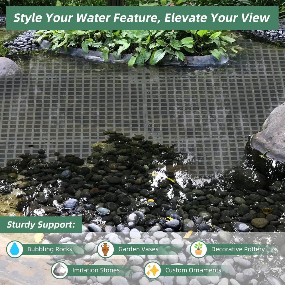 Nalwort rejilla con rocas decorativas apoyadas, ofrece base estable y discreta