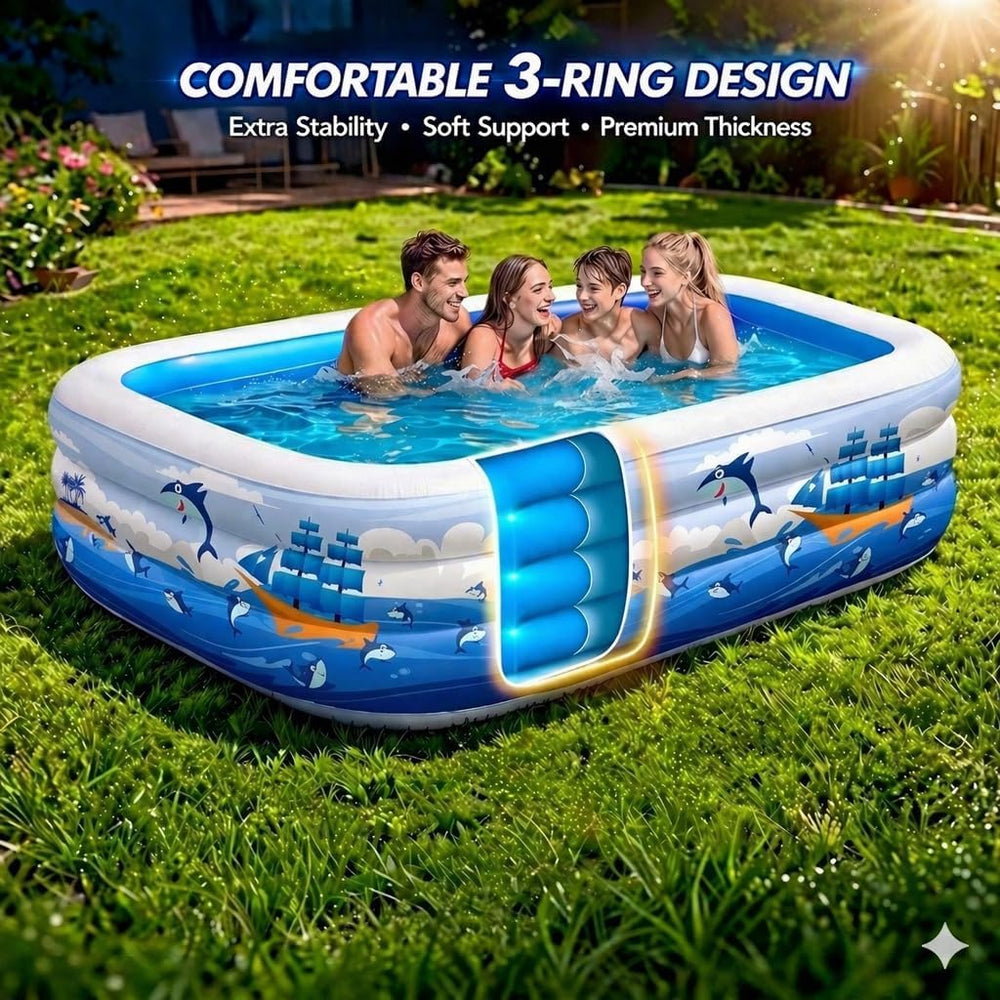 Nattork familia disfrutando la piscina en jardín para momentos recreativos