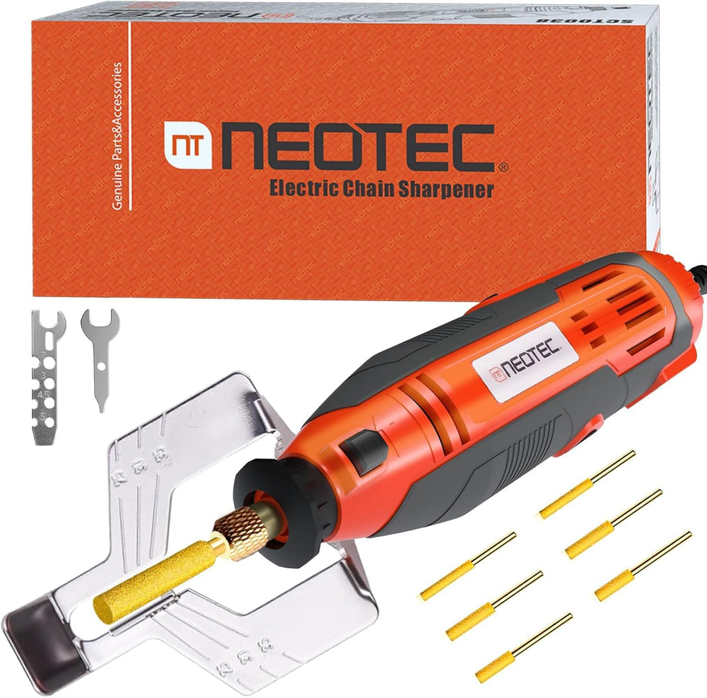 NEO-TEC afilador frontal mostrando diseño compacto y puerto de montaje, mejora productividad
