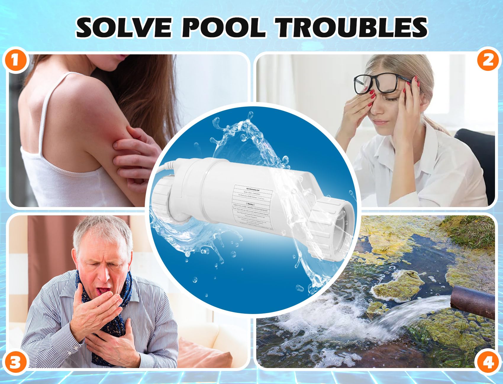 NeoKaleido T-15 en piscina describiendo agua más suave y confort