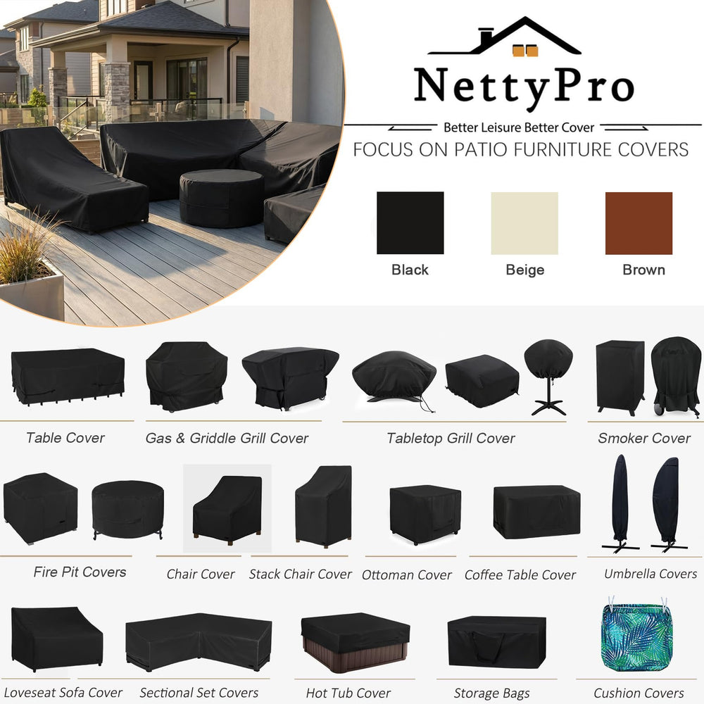 NettyPro puesta en escena en patio con sillas apiladas, apariencia elegante y protección