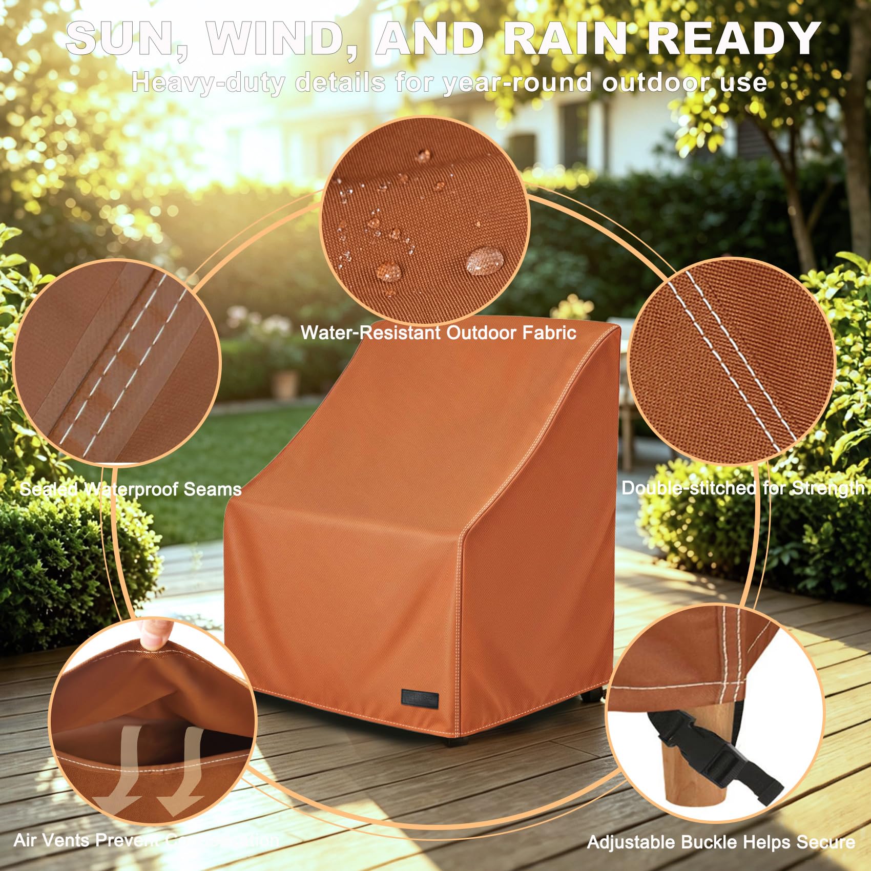 NettyPro funda instalada en silla de comedor exterior para protección