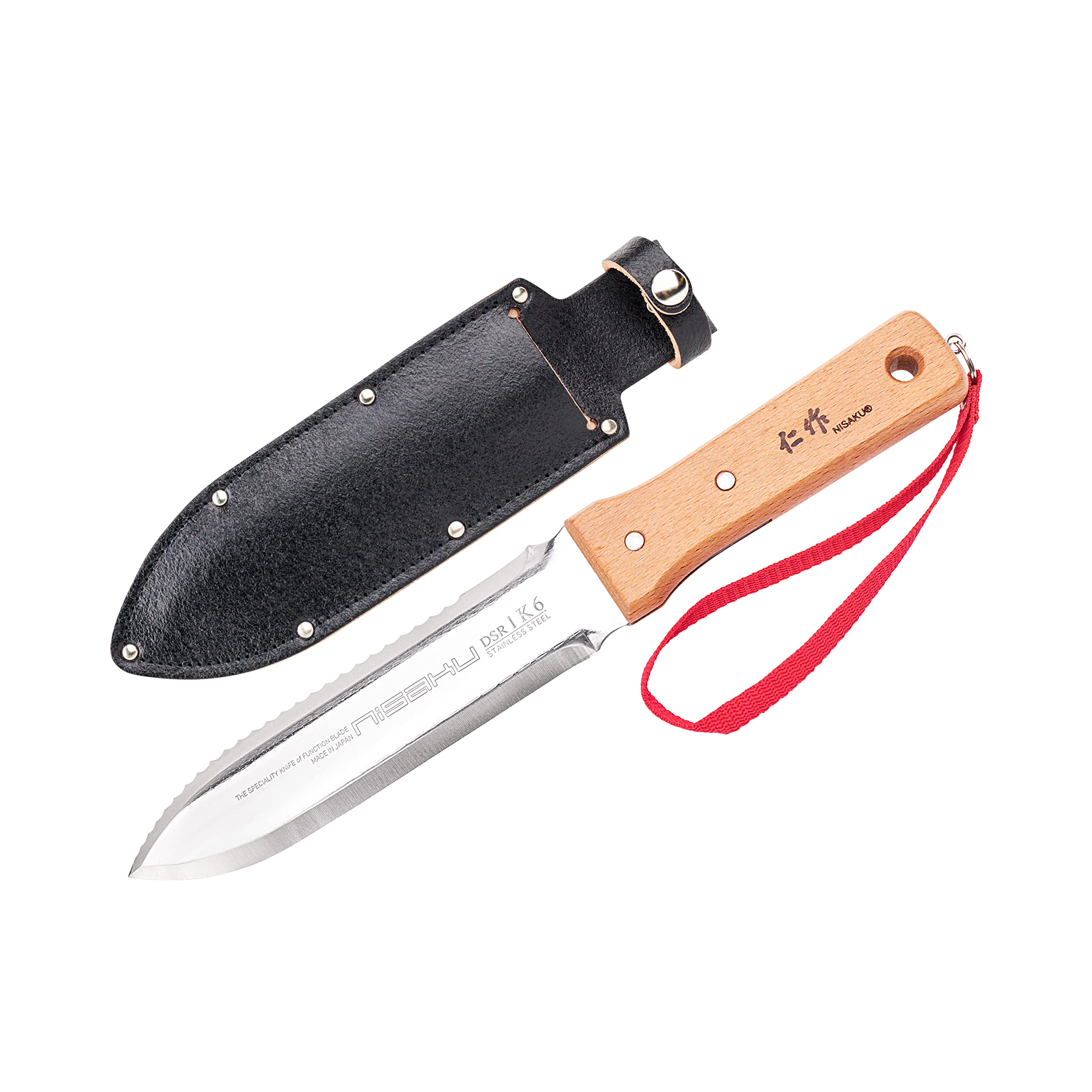 nisaku hoja frontal del cuchillo mostrando forma y acabado resistente
